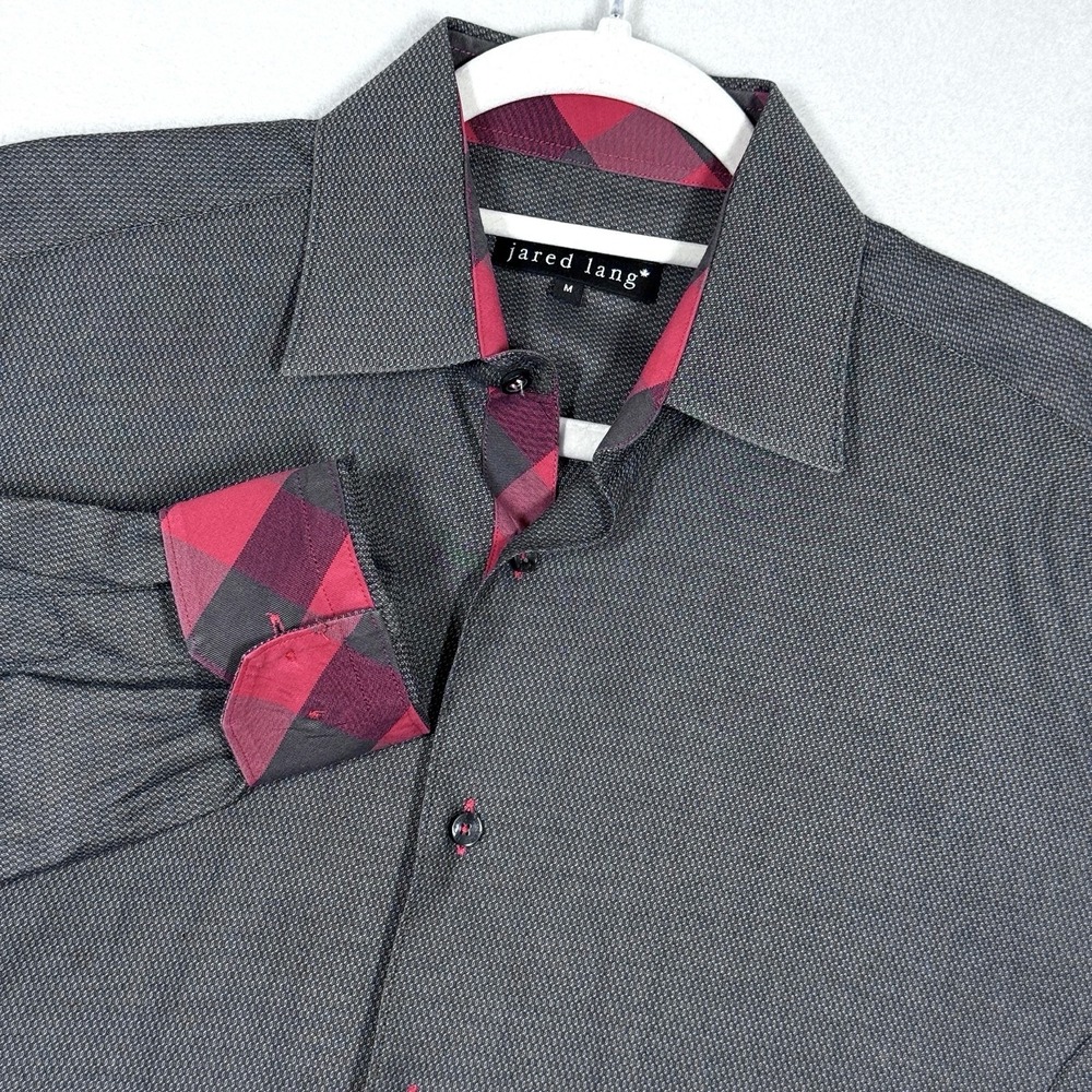 Jared Lang Shirt Mens Medium Button Up Geometric Print Buffalo‎ Check Flip Cuff